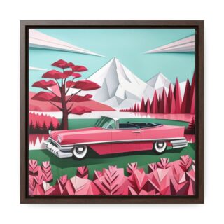 Pink Classic Car Gallery Canvas Wrap, Square Frame