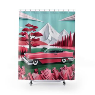 Pink Classic Car Shower Curtain