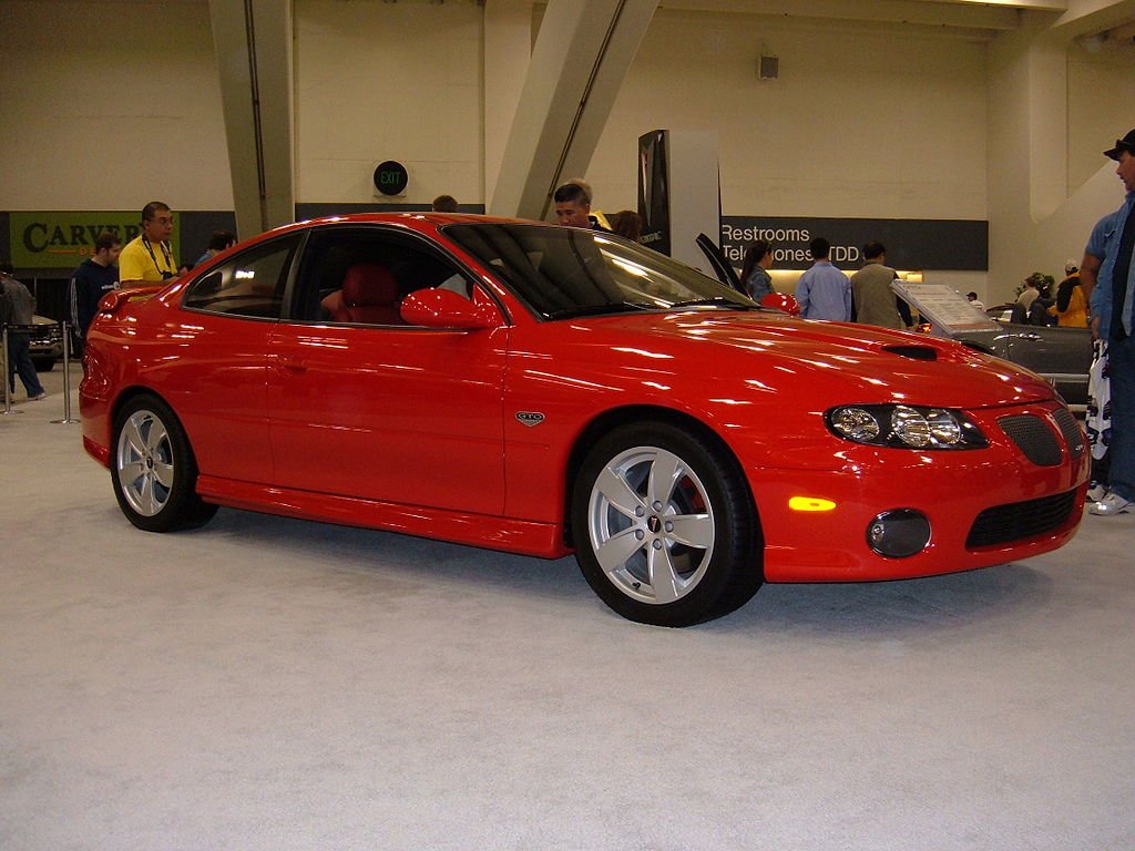 Red 2005 modern iteration of the Pontiac GTO 