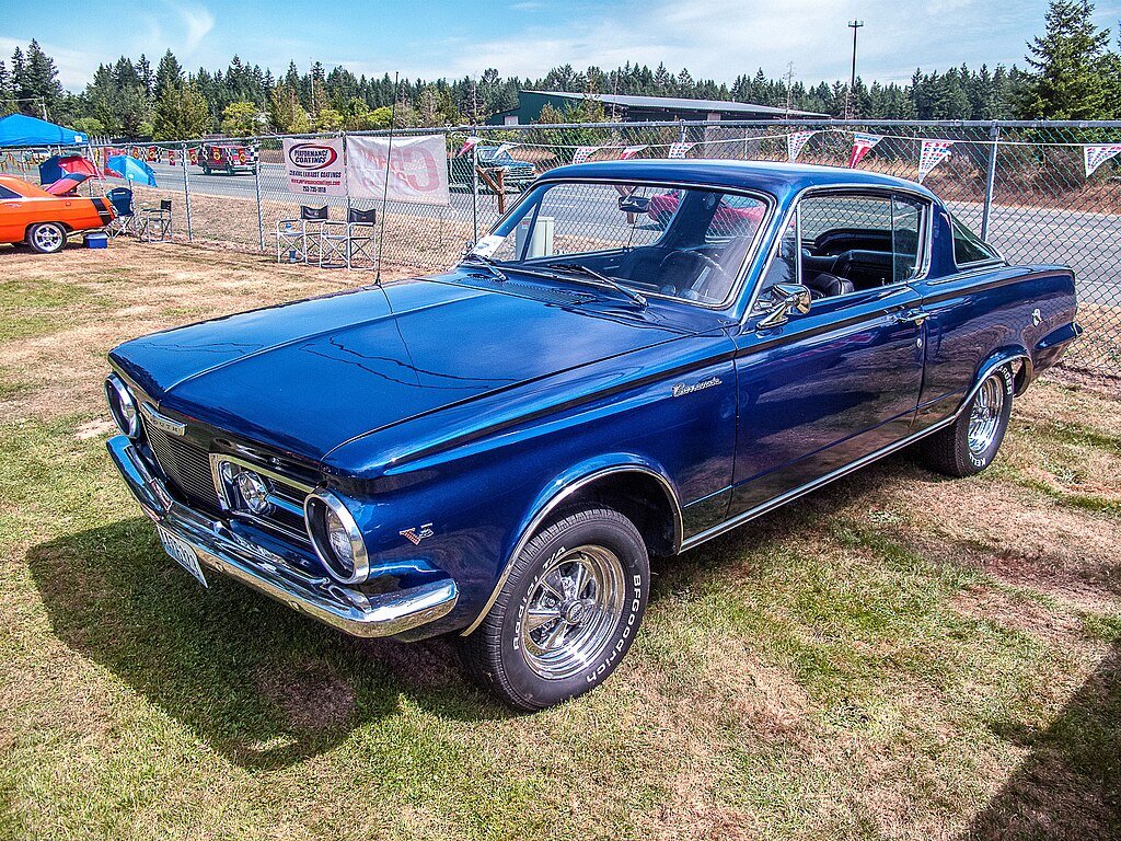 blue 1965 Plymouth Barracuda at a car show