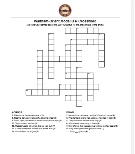 Waltham-Orient Model B R Crossword Puzzle